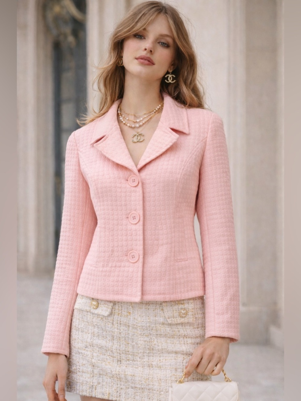Silkland Pink Quilted Silk Jacket Cropped Blazer Size S